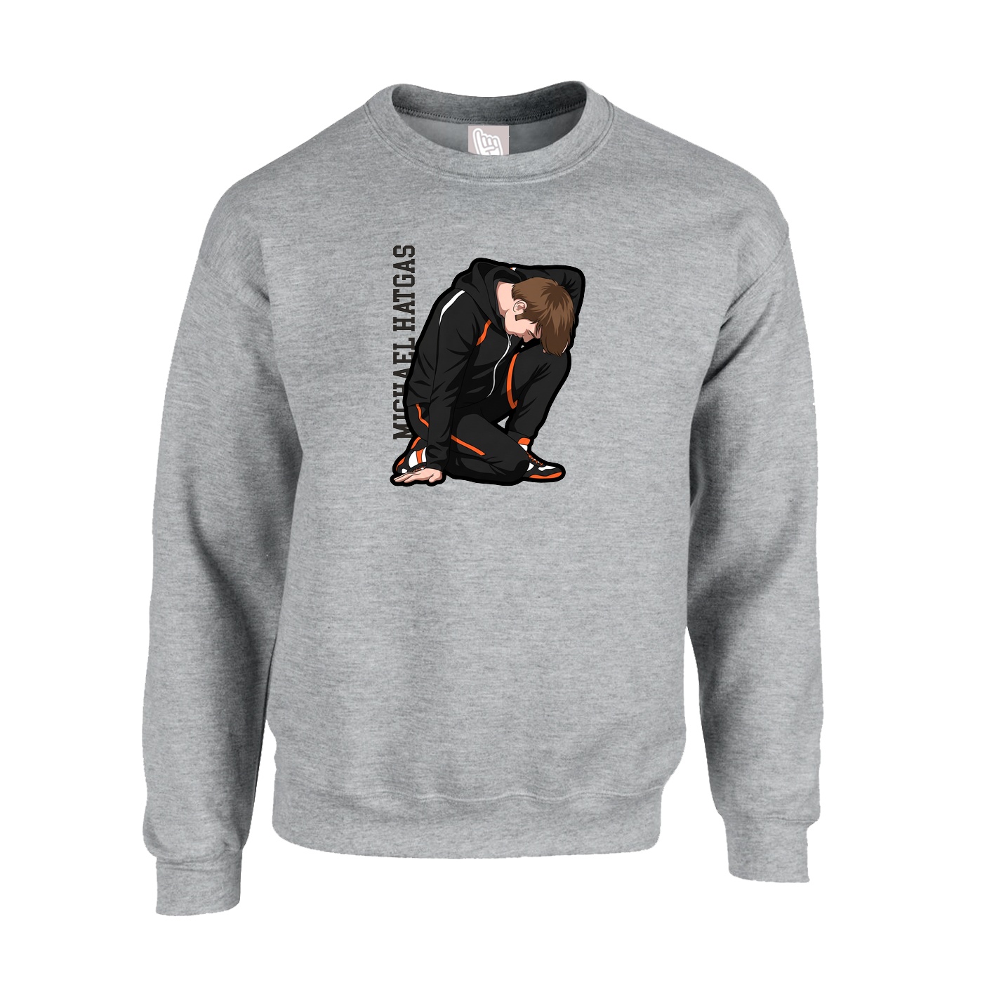 Fleece Crew — Name Vertical in Grey