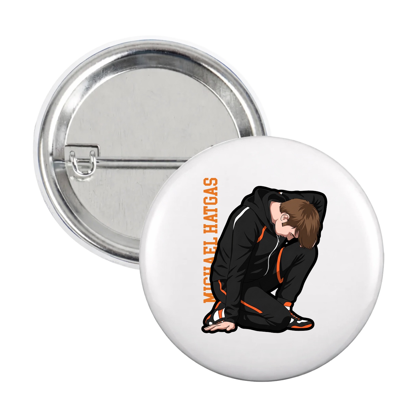 Game Day Button — Name Vertical in White