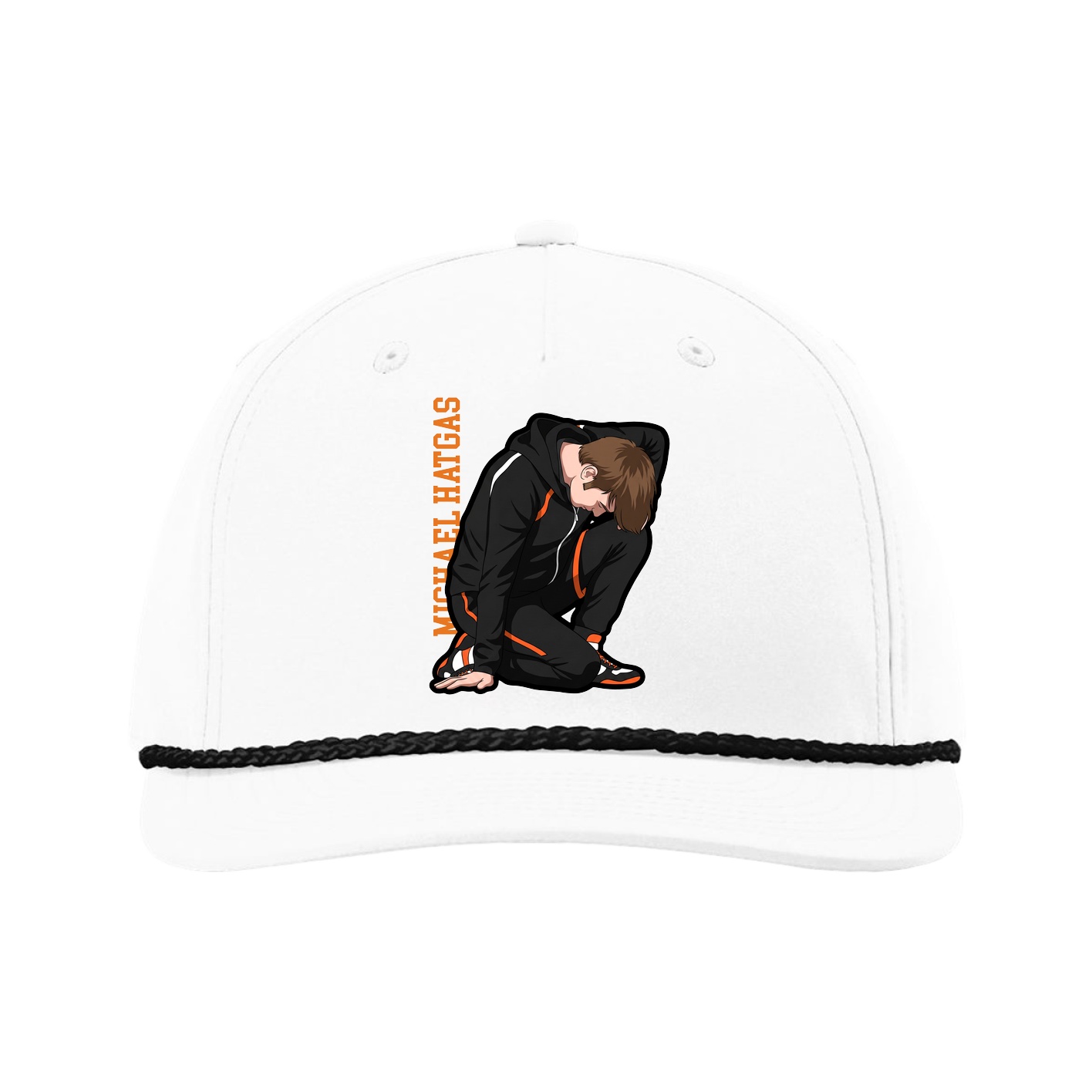 Five-Panel Classic Rope Cap — Name Vertical in White