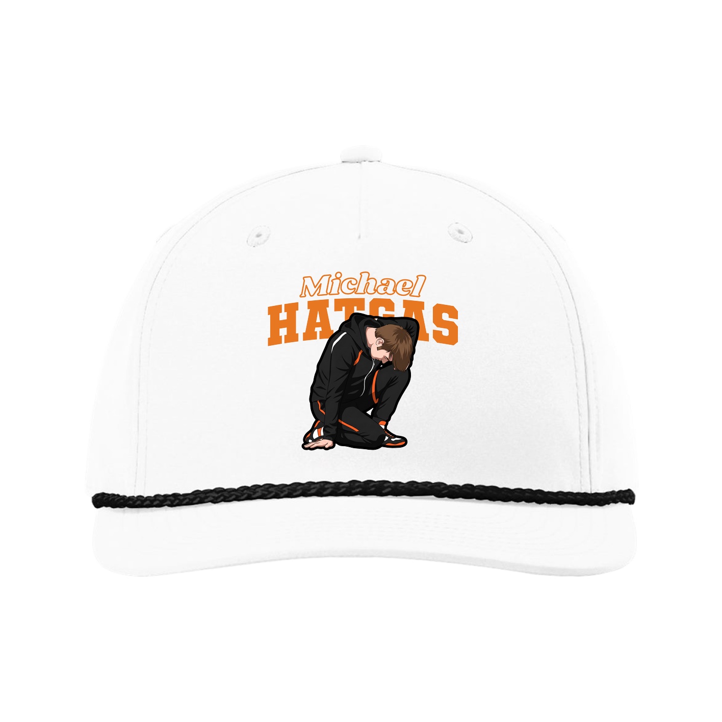 Five-Panel Classic Rope Cap — Name Arch in White