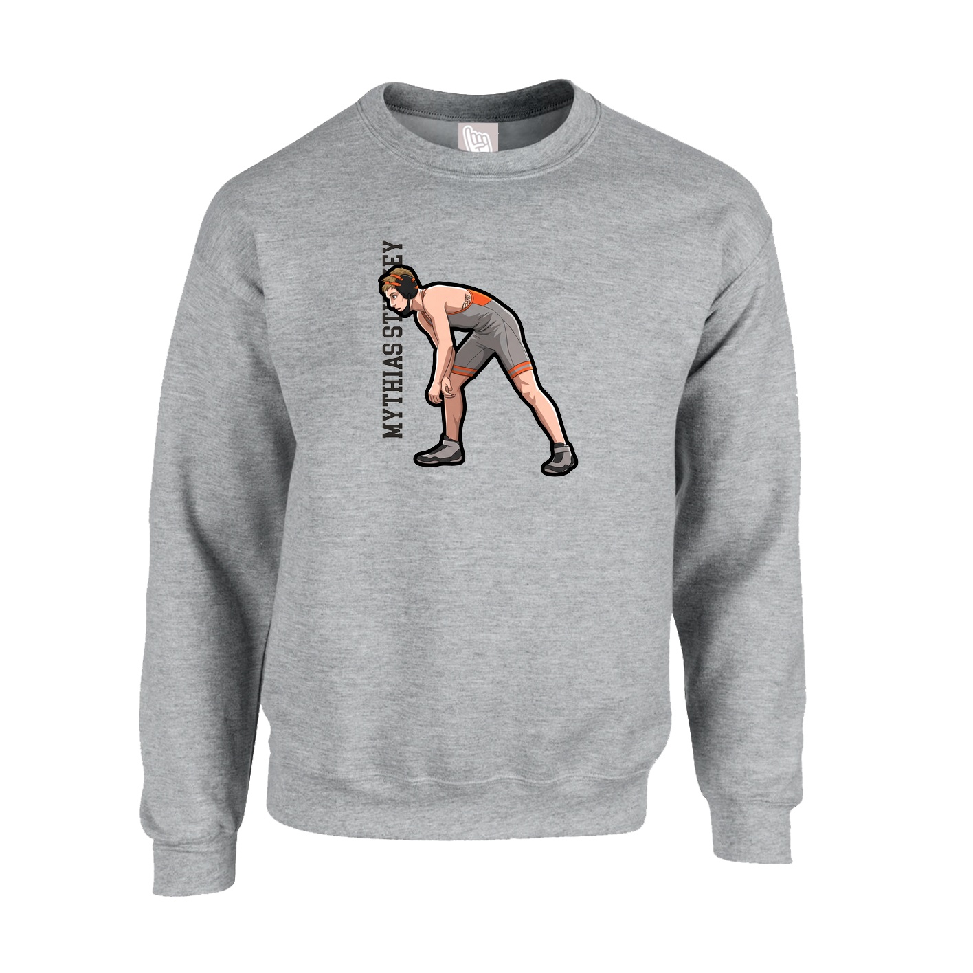 Fleece Crew — Name Vertical in Grey
