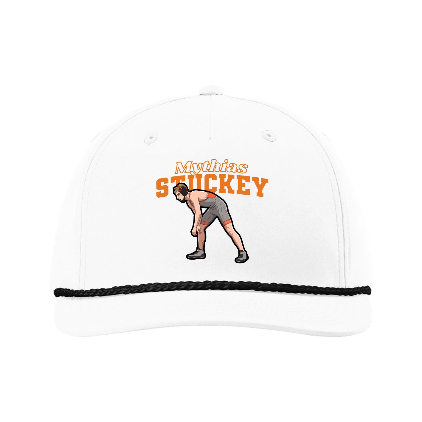 Five-Panel Classic Rope Cap — Name Arch in White