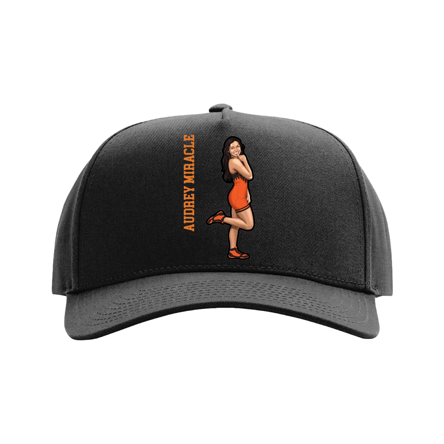 Full Fabric Five-Panel Champ Cap — Name Vertical in Black