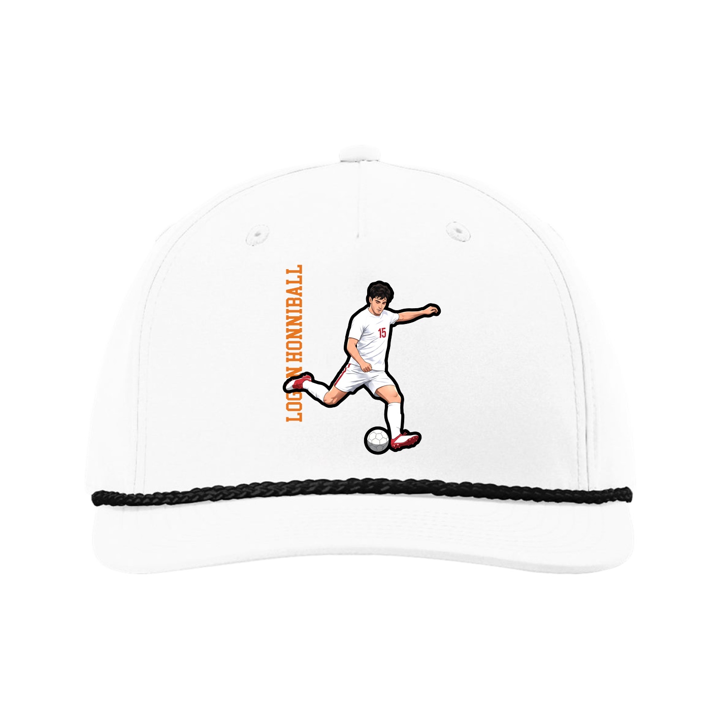 Five-Panel Classic Rope Cap — Name Vertical in White