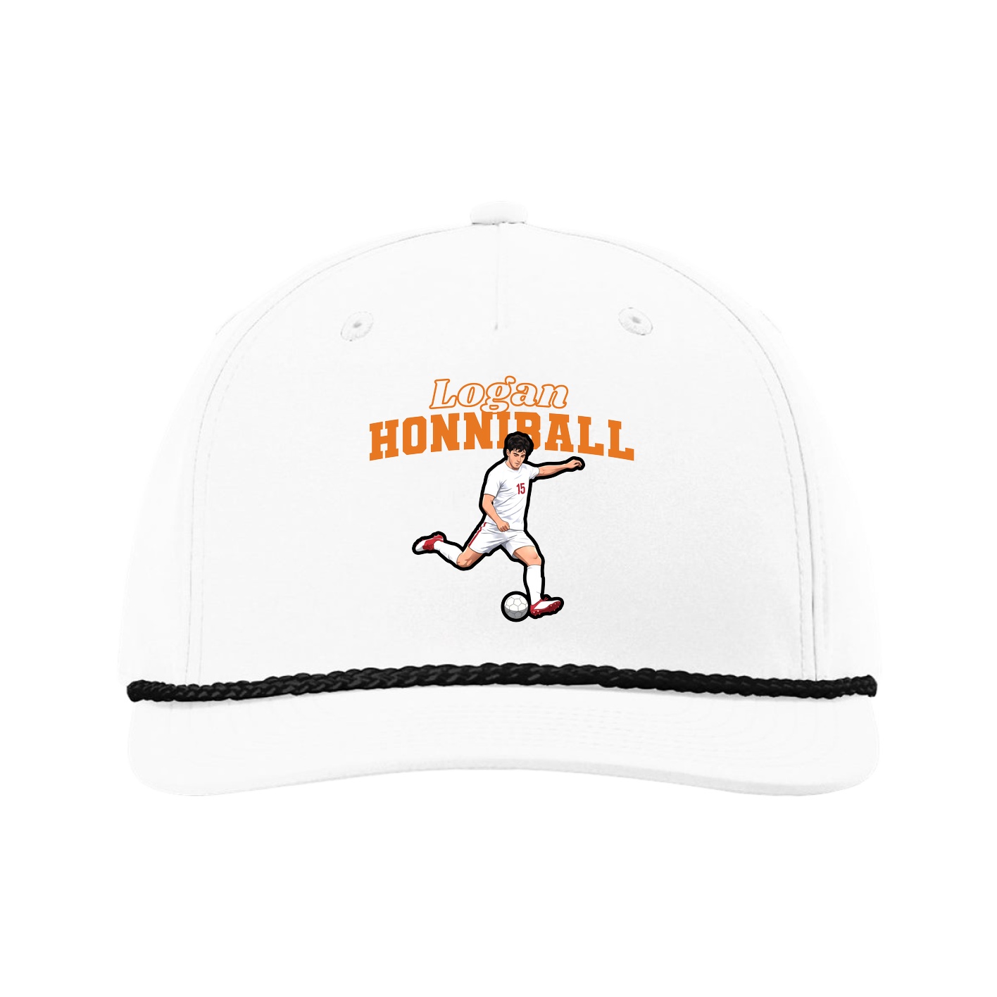 Five-Panel Classic Rope Cap — Name Arch in White