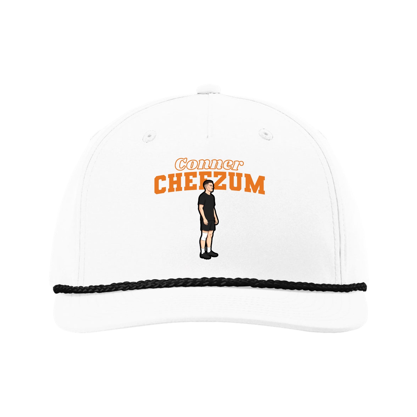 Five-Panel Classic Rope Cap — Name Arch in White