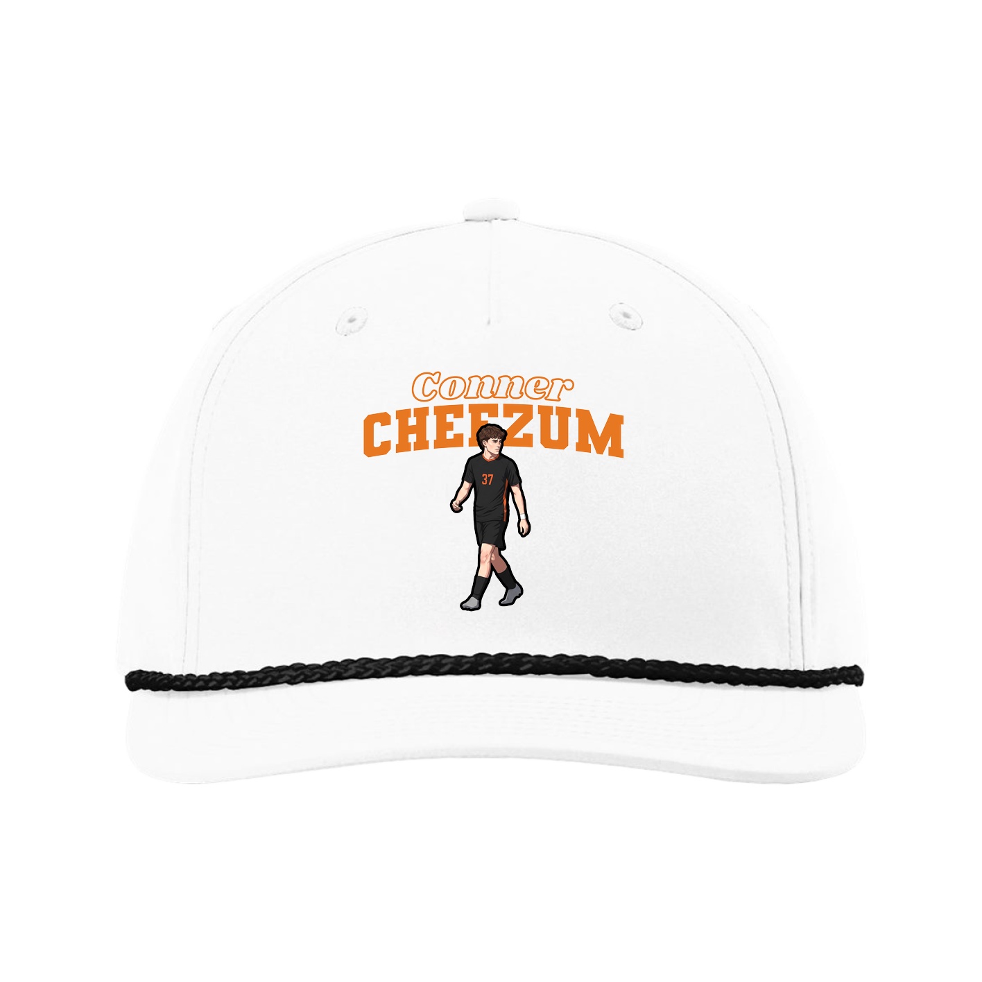 Five-Panel Classic Rope Cap — Name Arch in White
