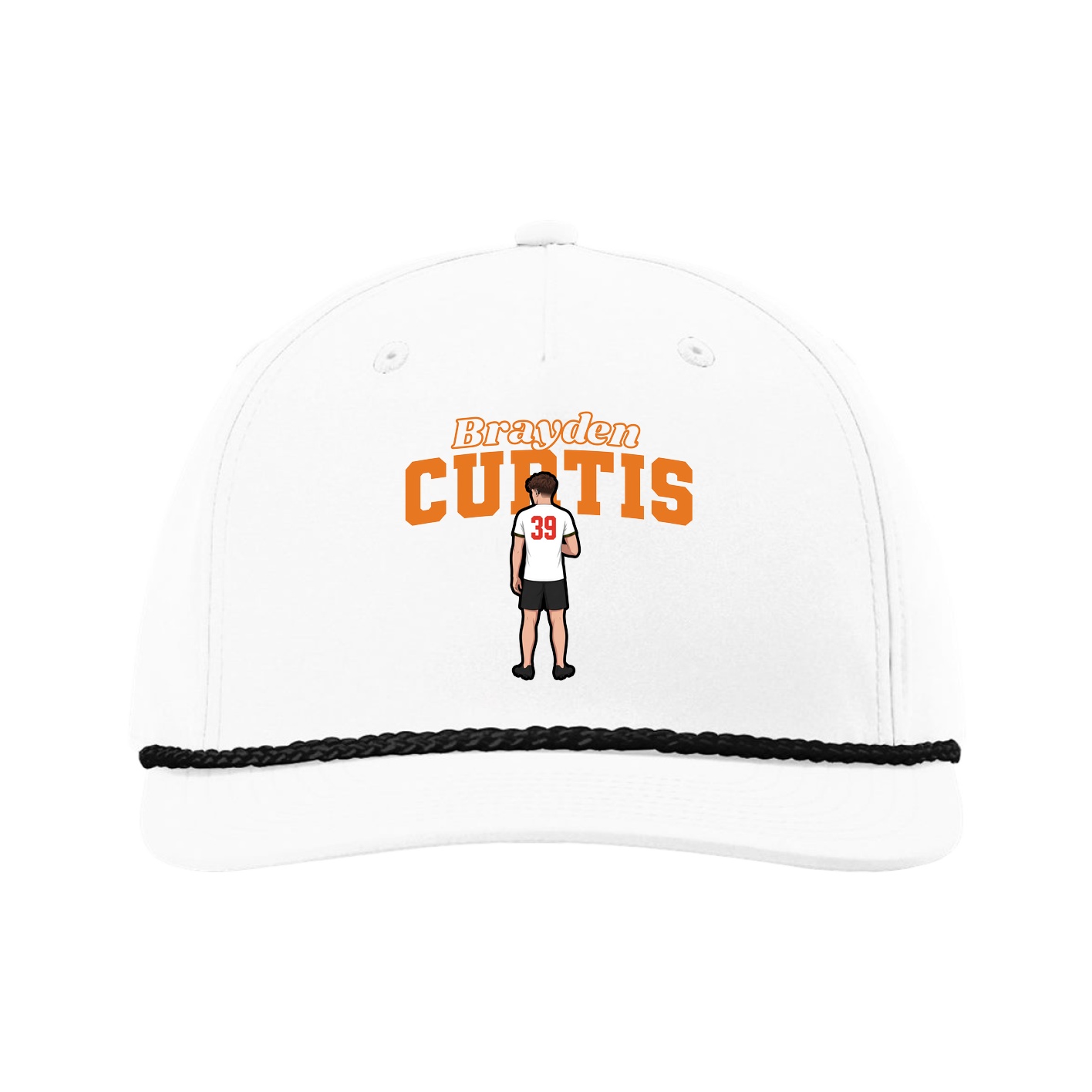 Five-Panel Classic Rope Cap — Name Arch in White