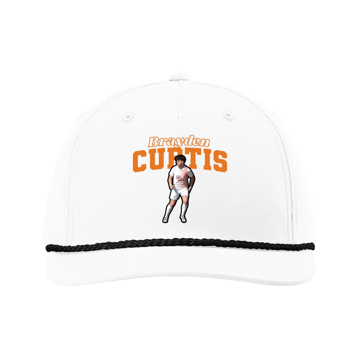 Five-Panel Classic Rope Cap — Name Arch in White