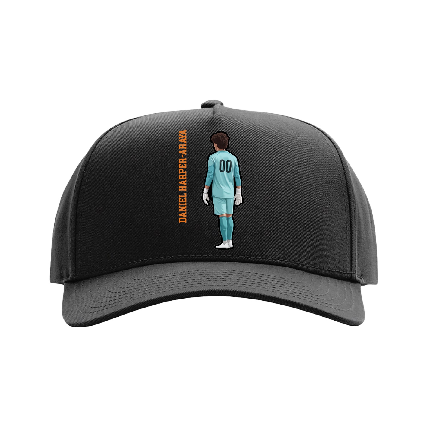 Full Fabric Five-Panel Champ Cap — Name Vertical in Black