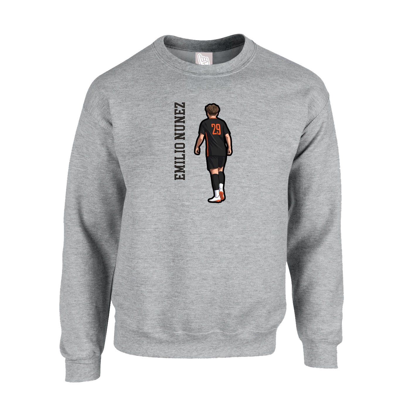 Fleece Crew — Name Vertical in Grey