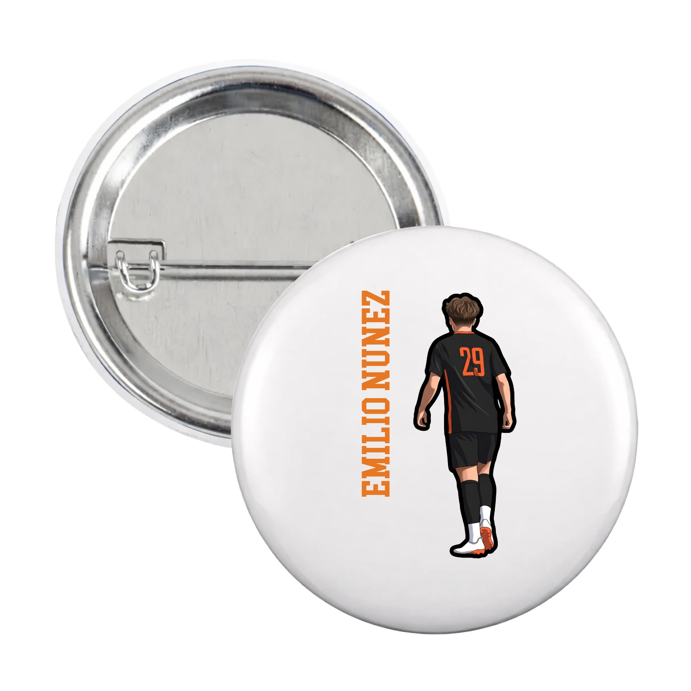 Game Day Button — Name Vertical in White