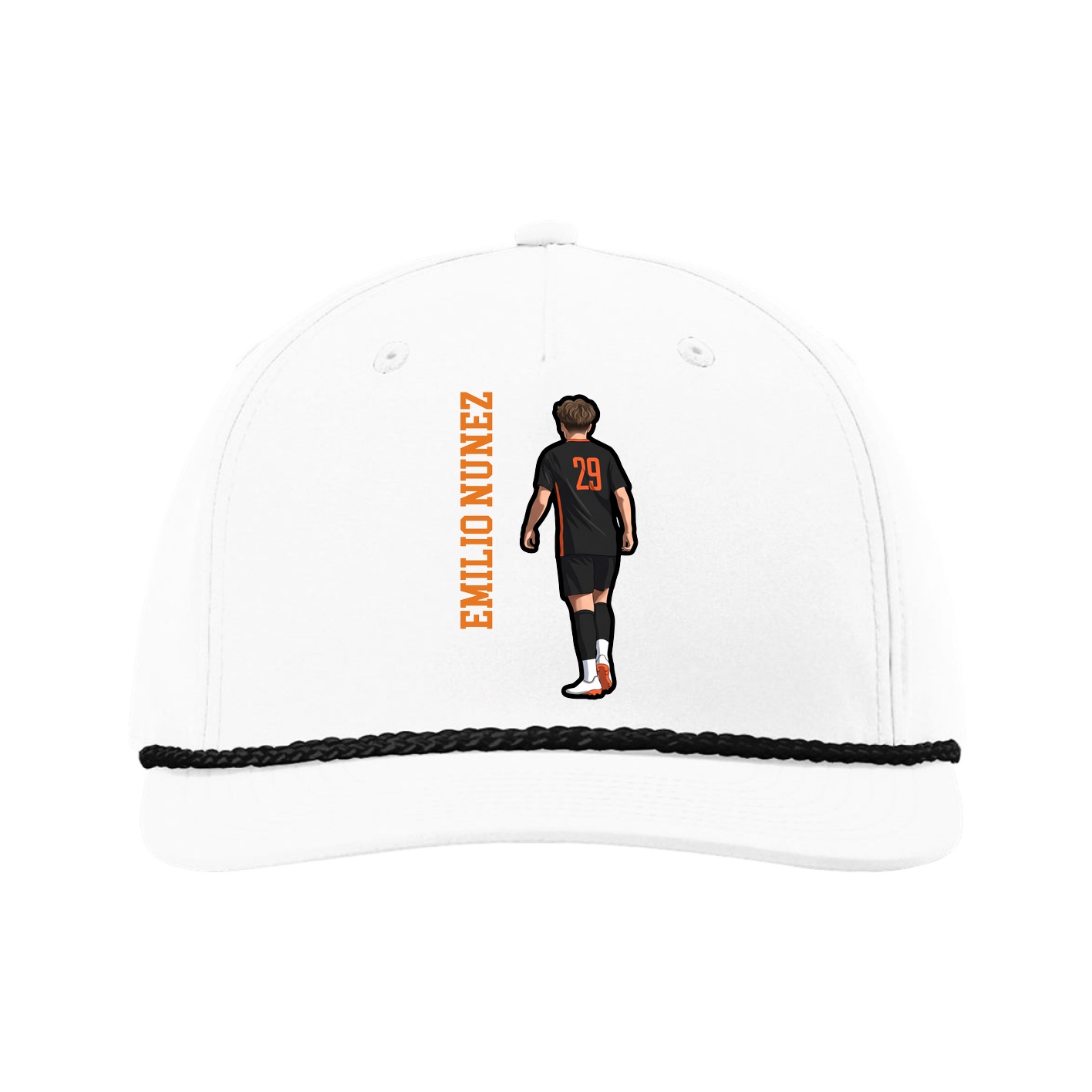 Five-Panel Classic Rope Cap — Name Vertical in White