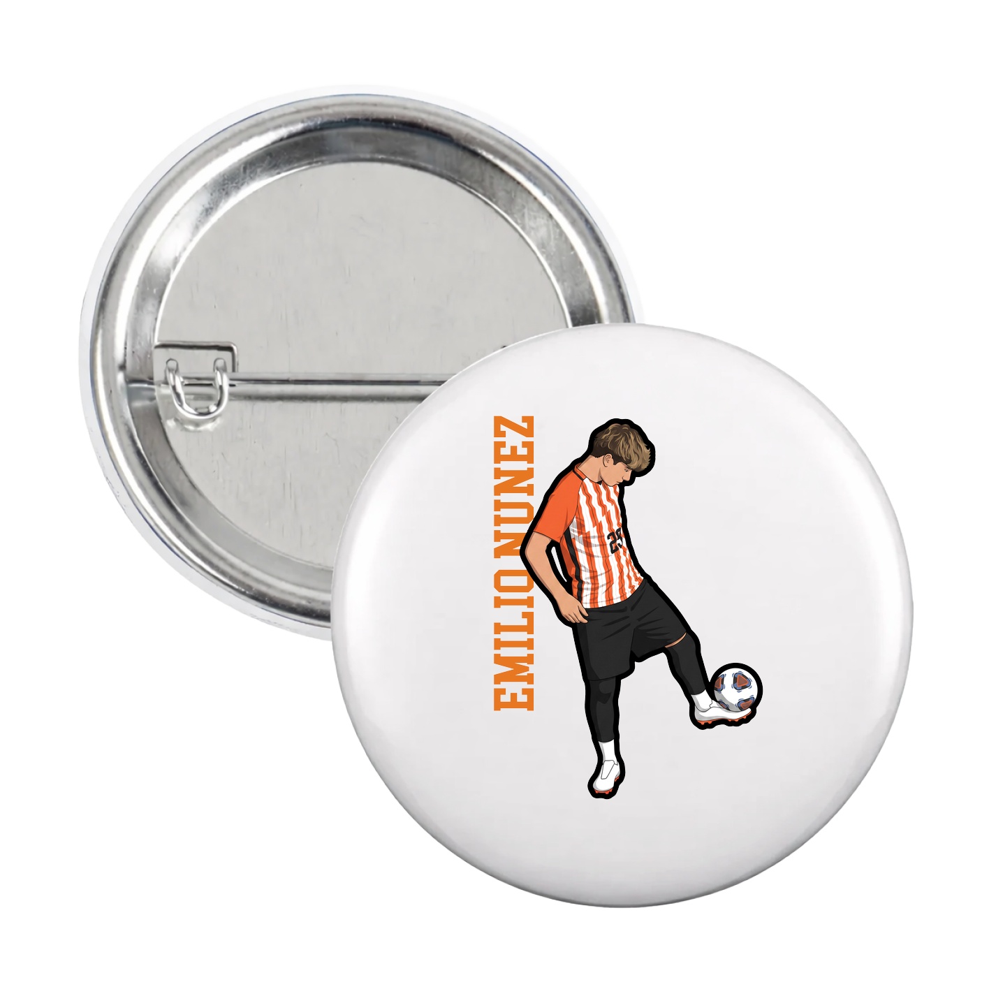 Game Day Button — Name Vertical in White