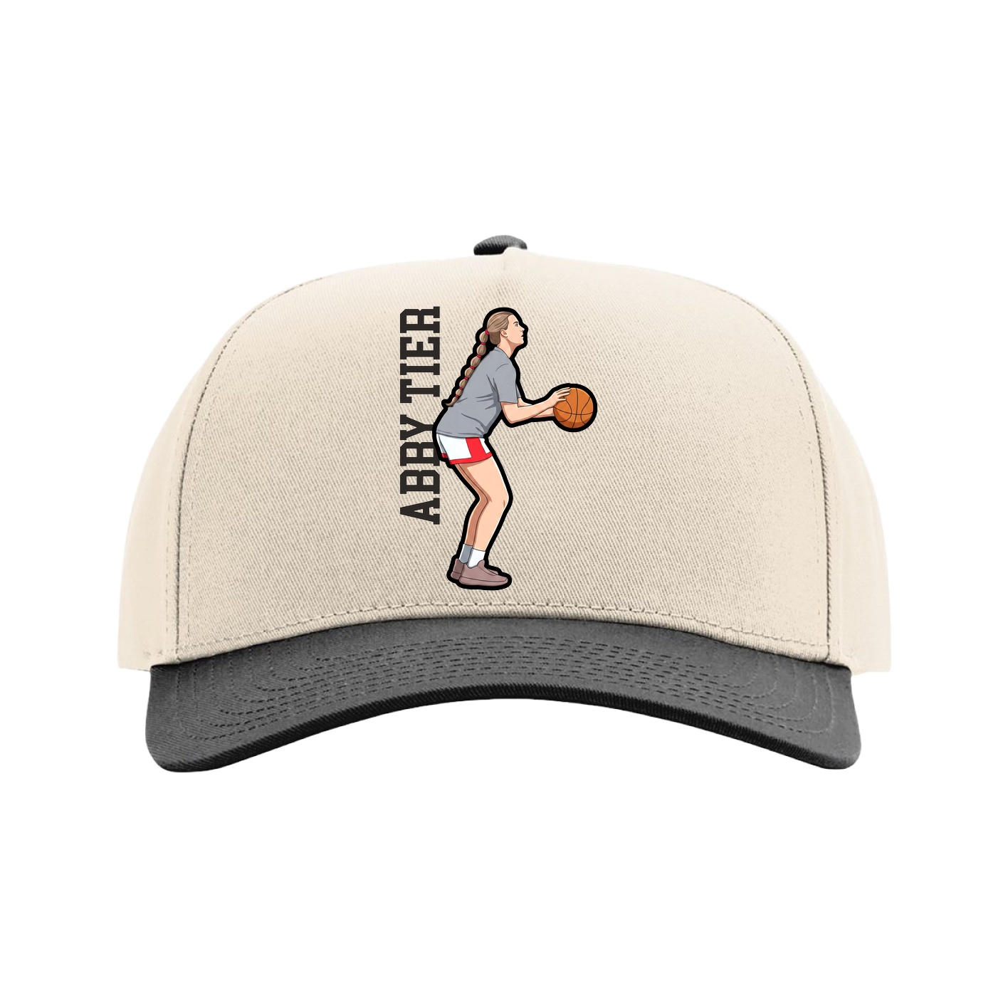 Full Fabric Five-Panel Champ Cap — Name Vertical in Cream/Black