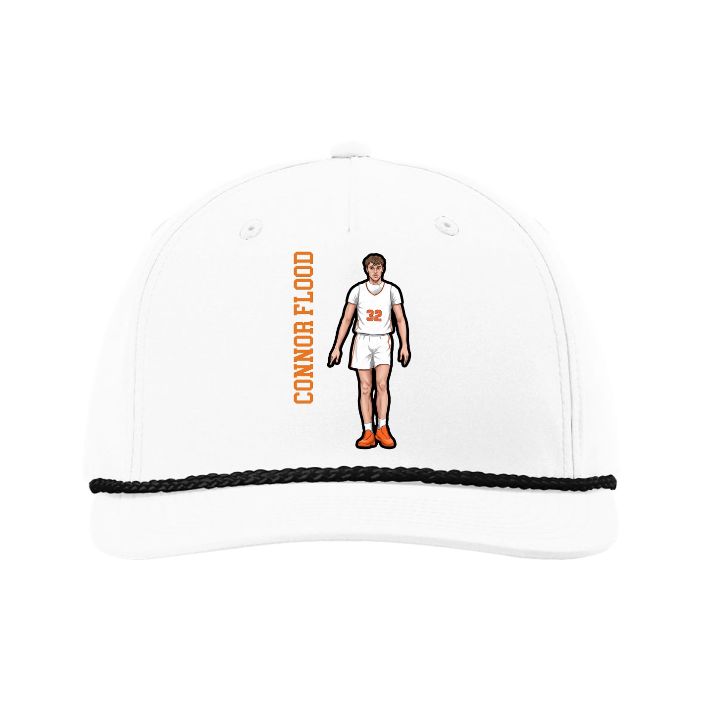 Five-Panel Classic Rope Cap — Name Vertical in White