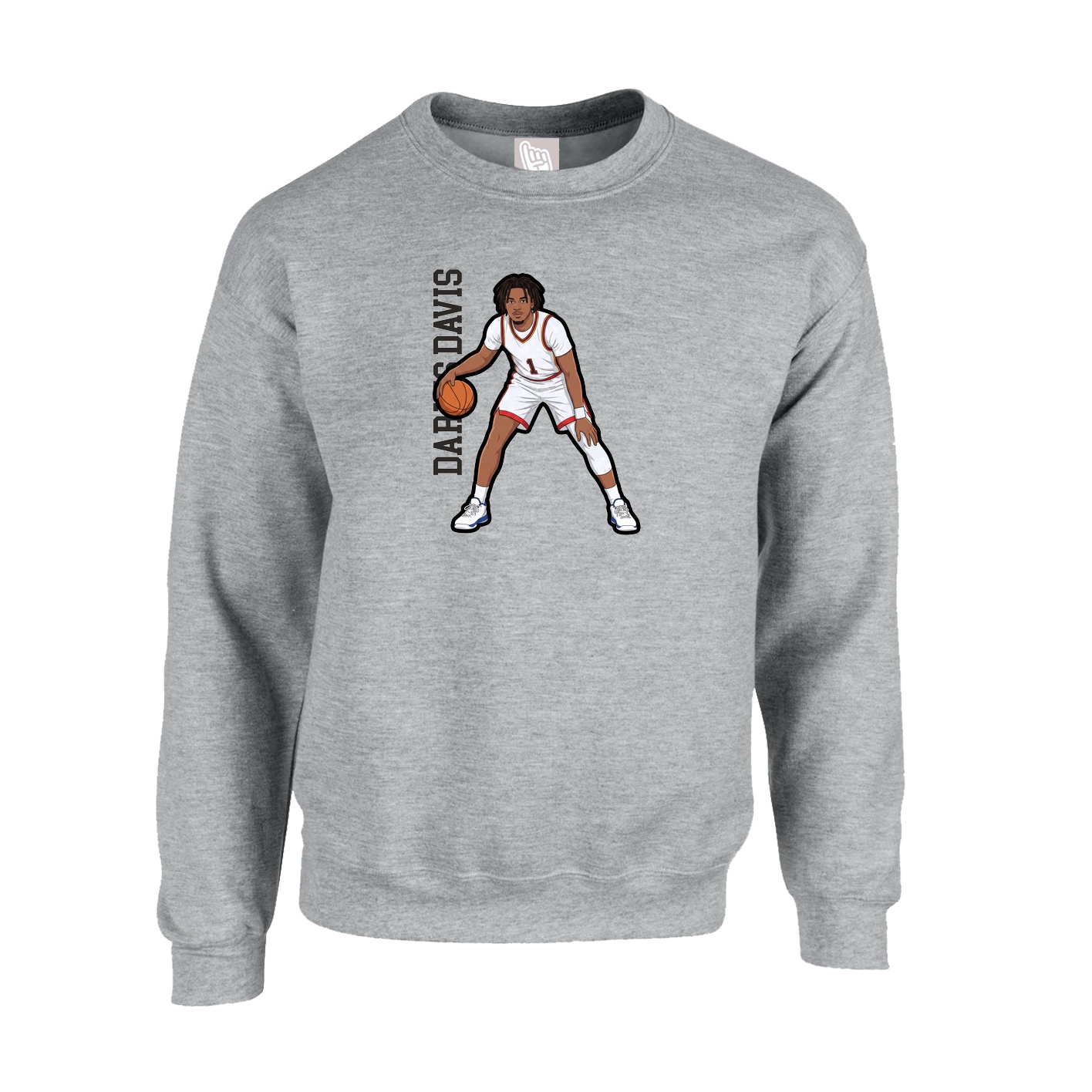 Fleece Crew — Name Vertical in Grey