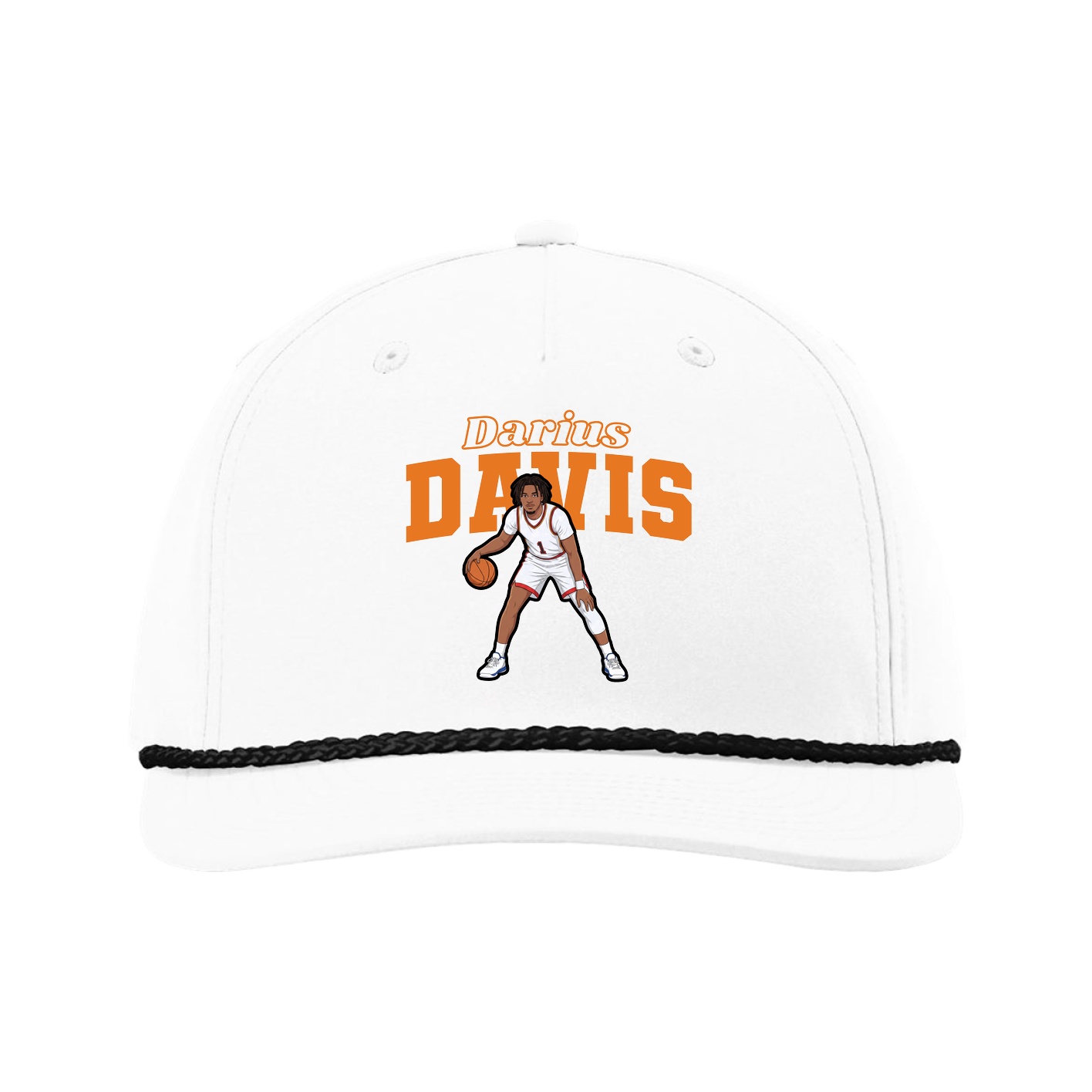 Five-Panel Classic Rope Cap — Name Arch in White