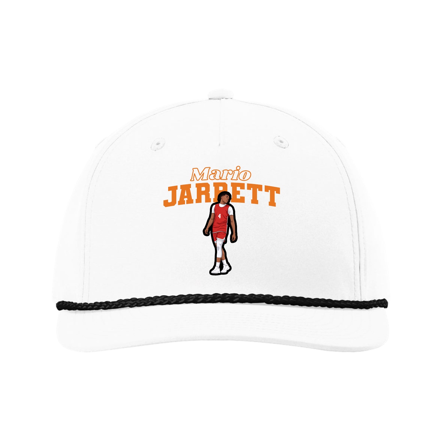Five-Panel Classic Rope Cap — Name Arch in White