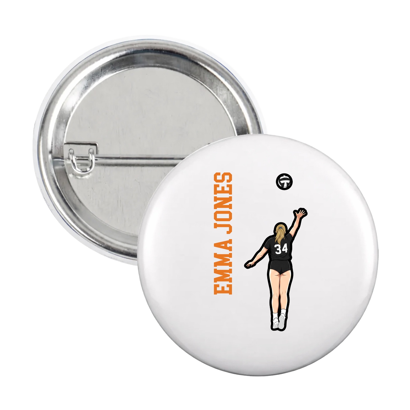 Game Day Button — Name Vertical in White