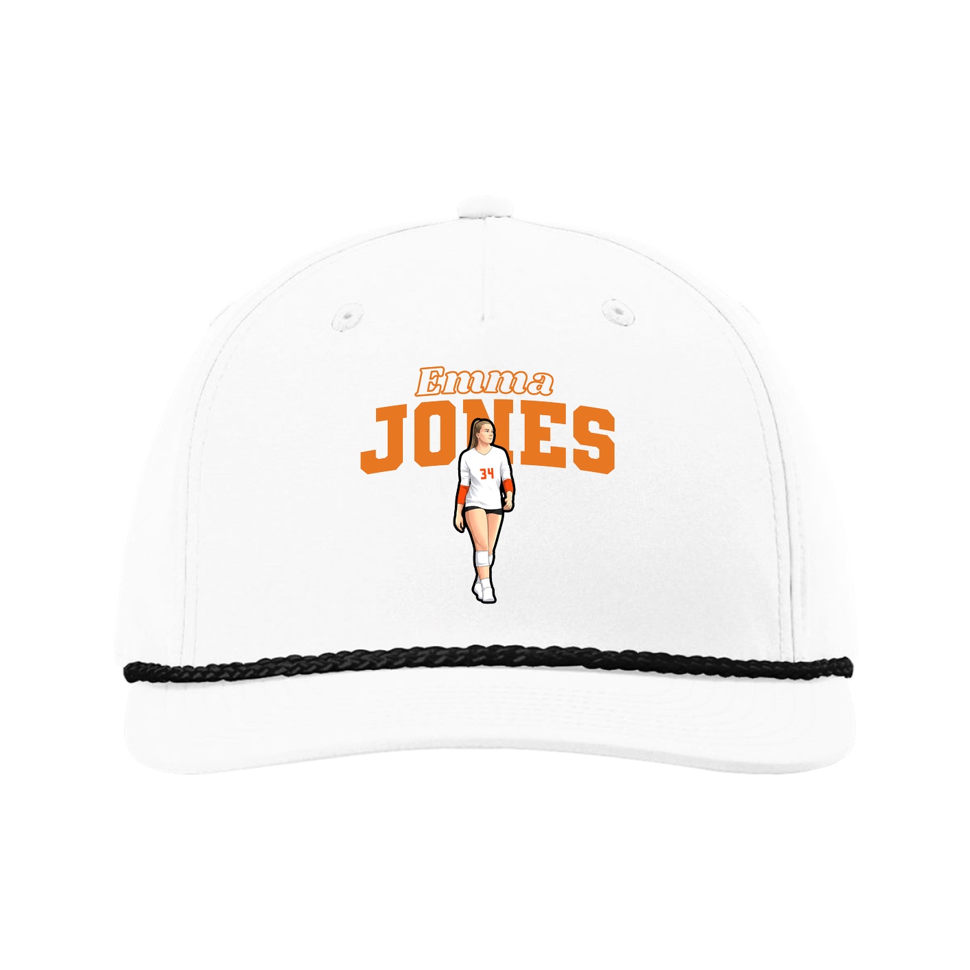 Five-Panel Classic Rope Cap — Name Arch in White