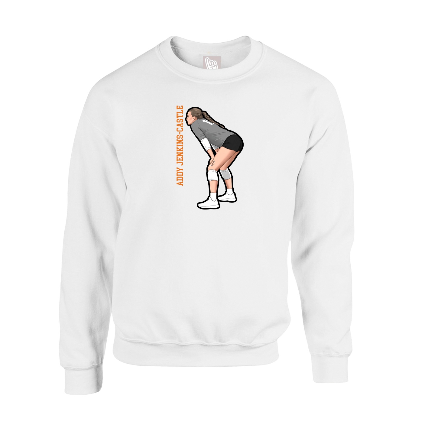 Fleece Crew — Name Vertical in White