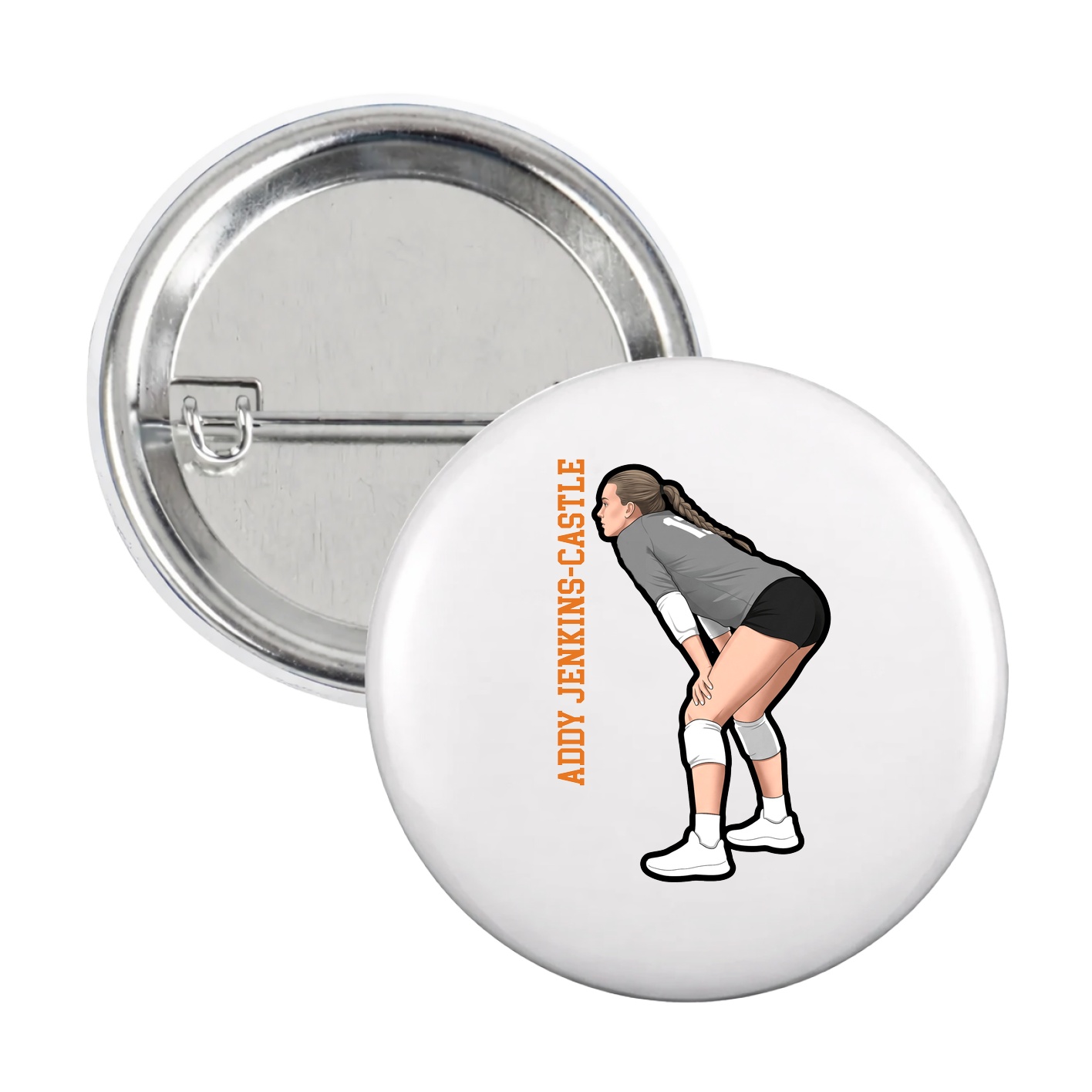 Game Day Button — Name Vertical in White