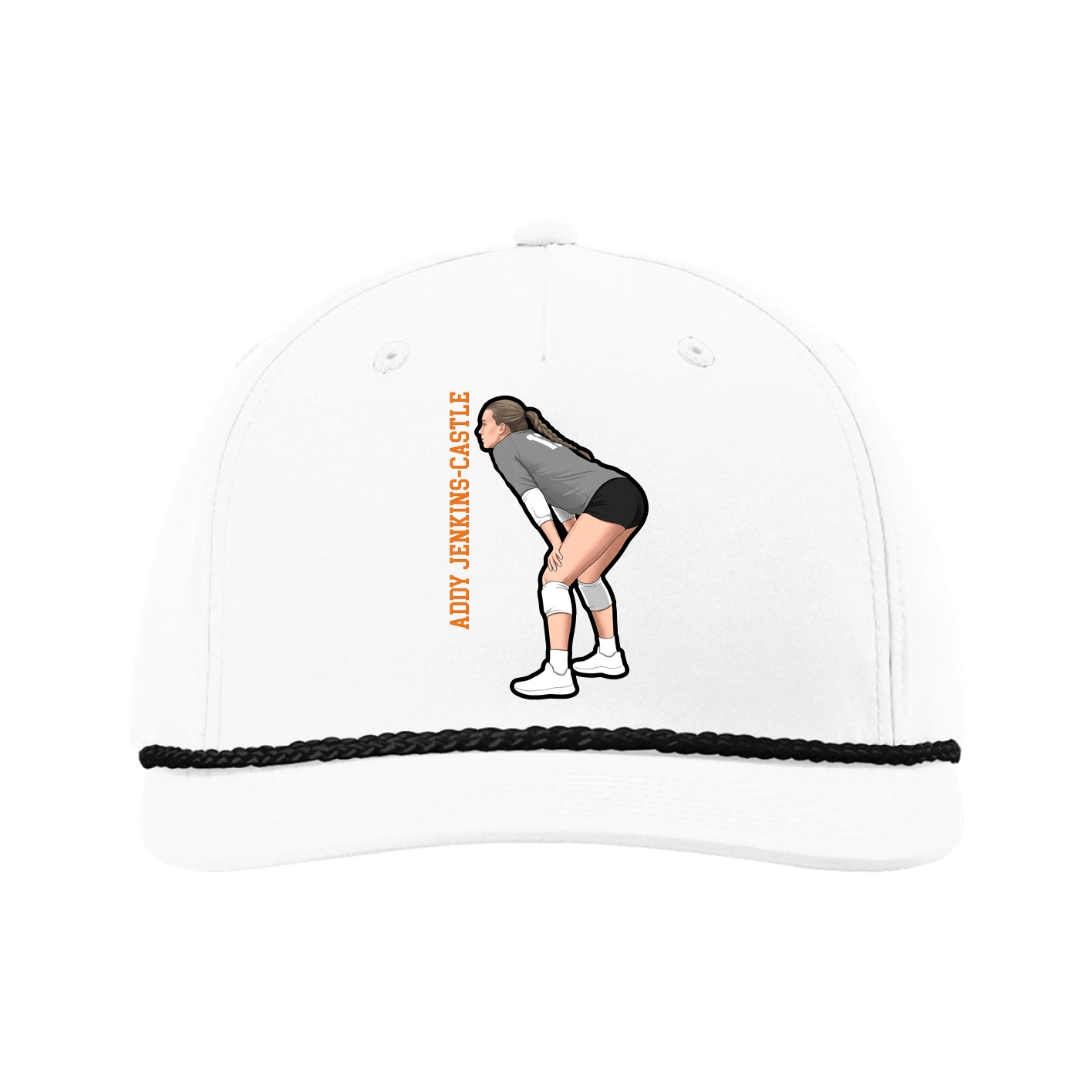 Five-Panel Classic Rope Cap — Name Vertical in White