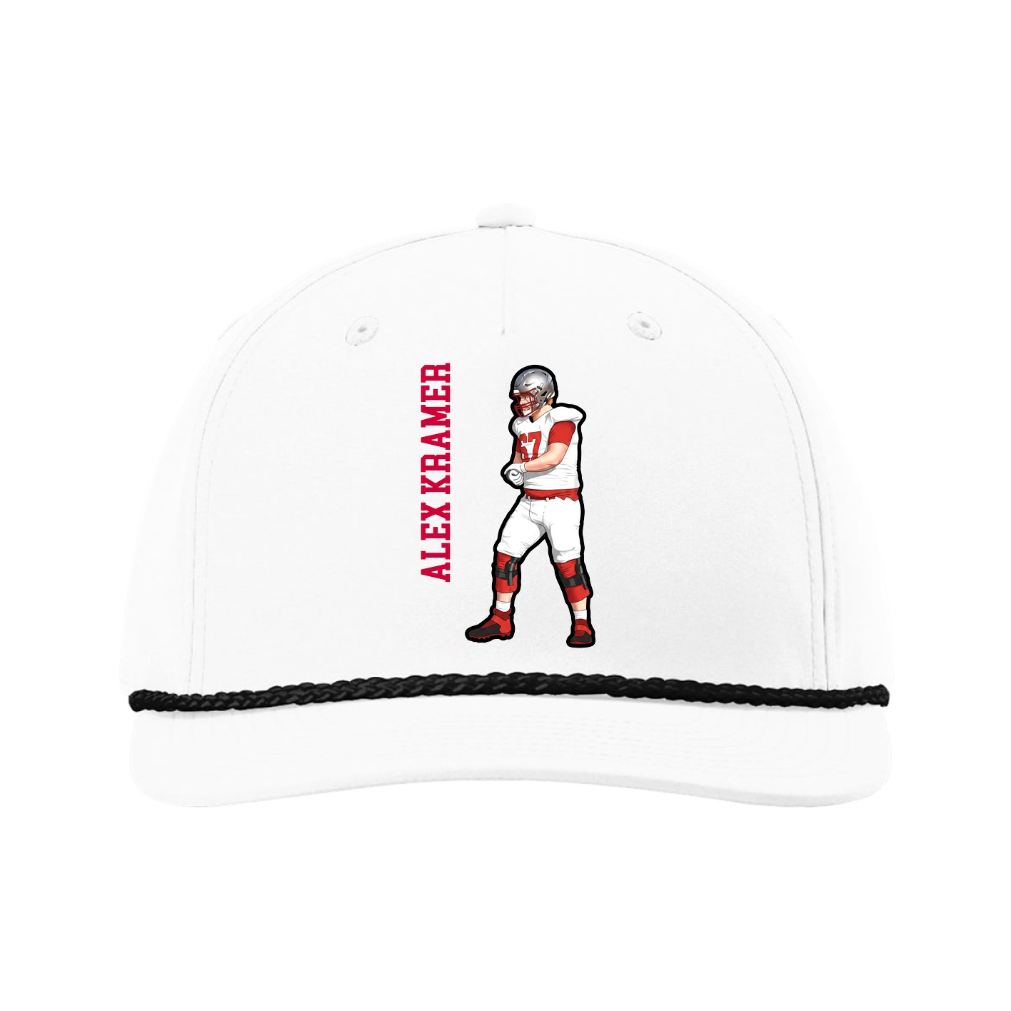 Five-Panel Classic Rope Cap — Name Vertical in White