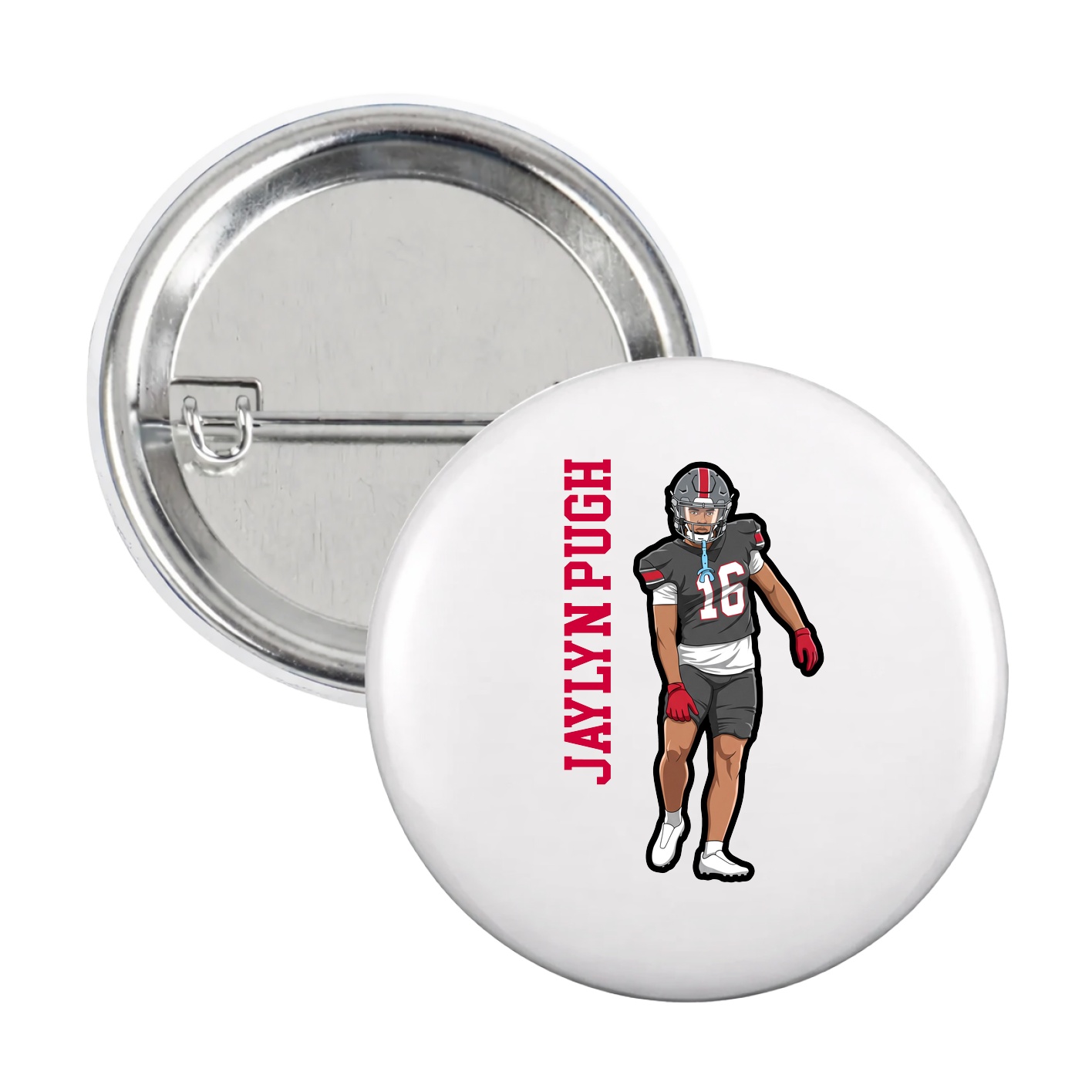 Game Day Button — Name Vertical in White