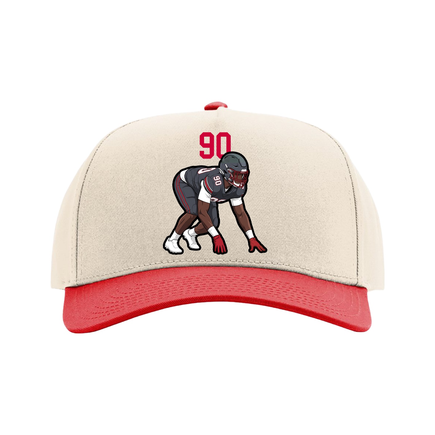 Full Fabric Five-Panel Champ Cap — Number Top in Cream/Red