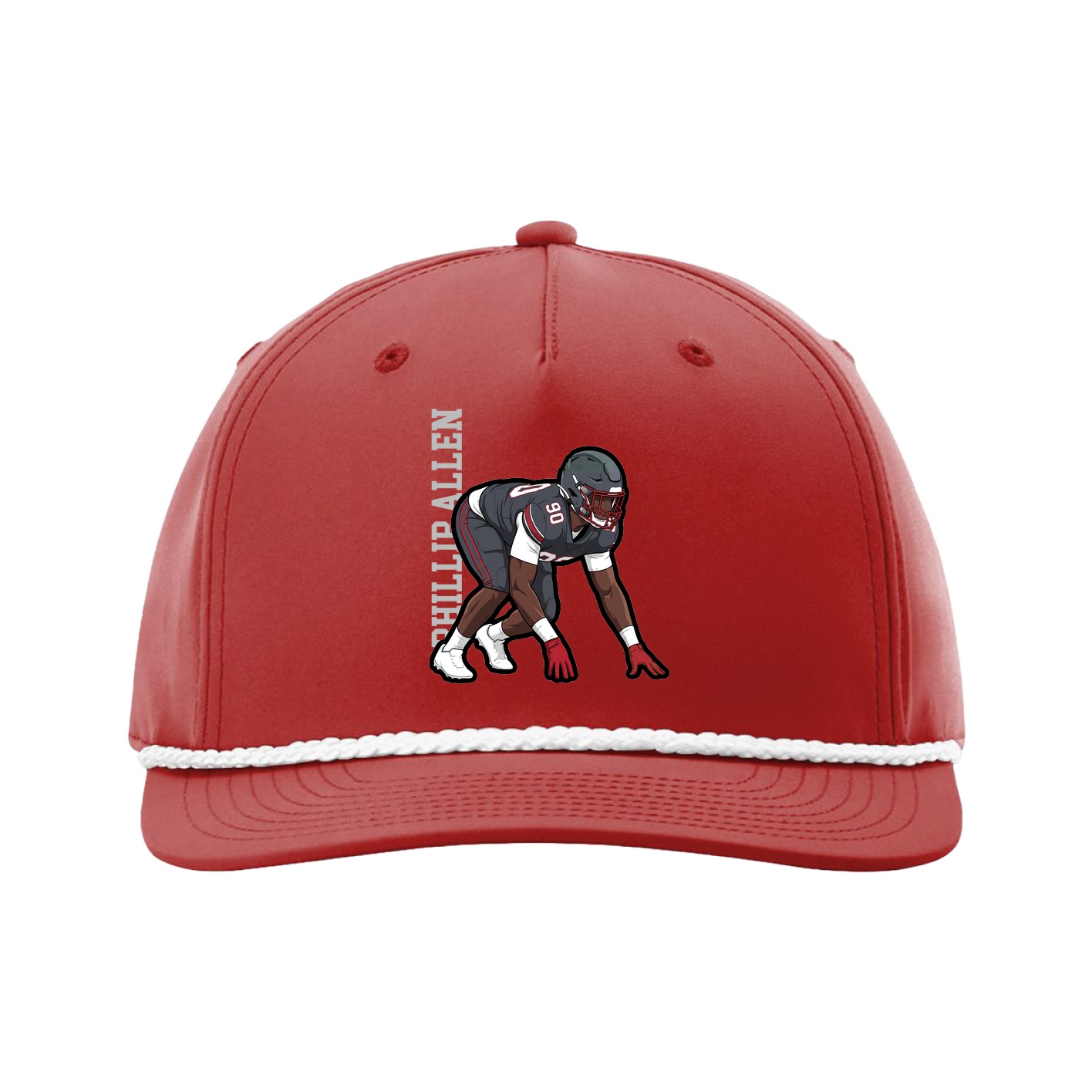 Five-Panel Classic Rope Cap — Name Vertical in Red