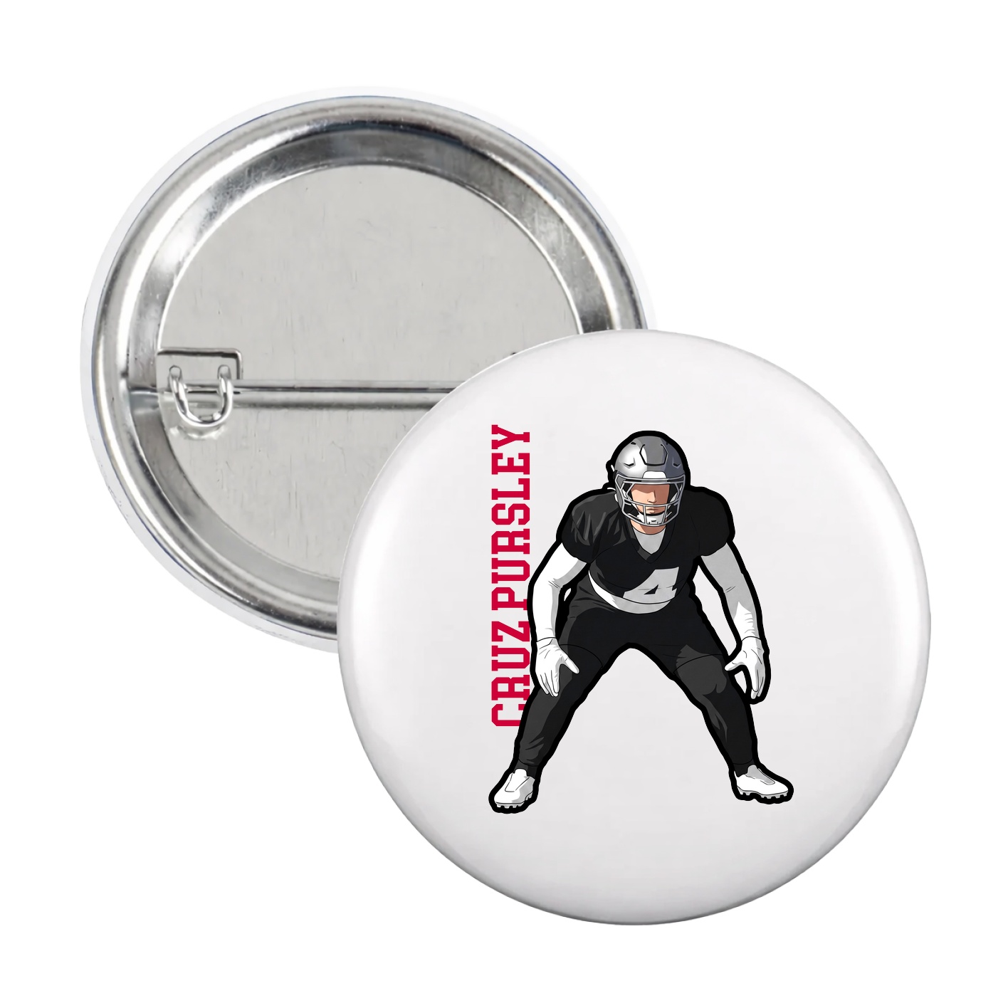Game Day Button — Name Vertical in White