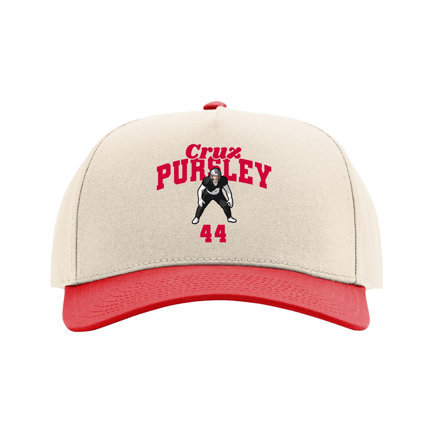 Full Fabric Five-Panel Champ Cap — Signature Arch in Cream/Red
