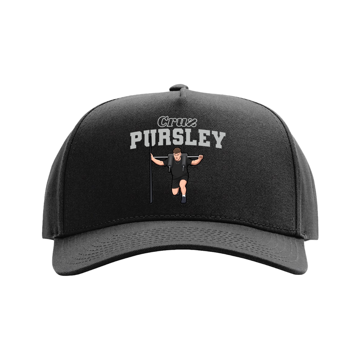 Full Fabric Five-Panel Champ Cap — Name Arch in Black