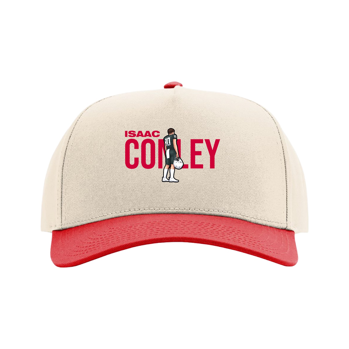 Full Fabric Five-Panel Champ Cap — Player Name in Cream/Red