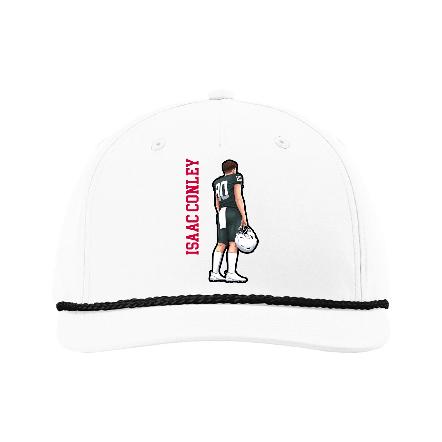 Five-Panel Classic Rope Cap — Name Vertical in White