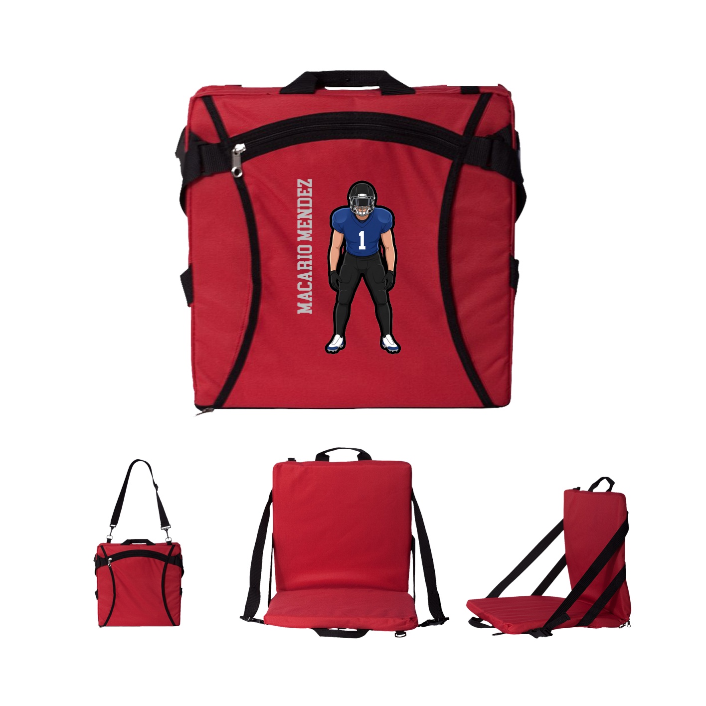 Folding Stadium Seat — Name Vertical in Red