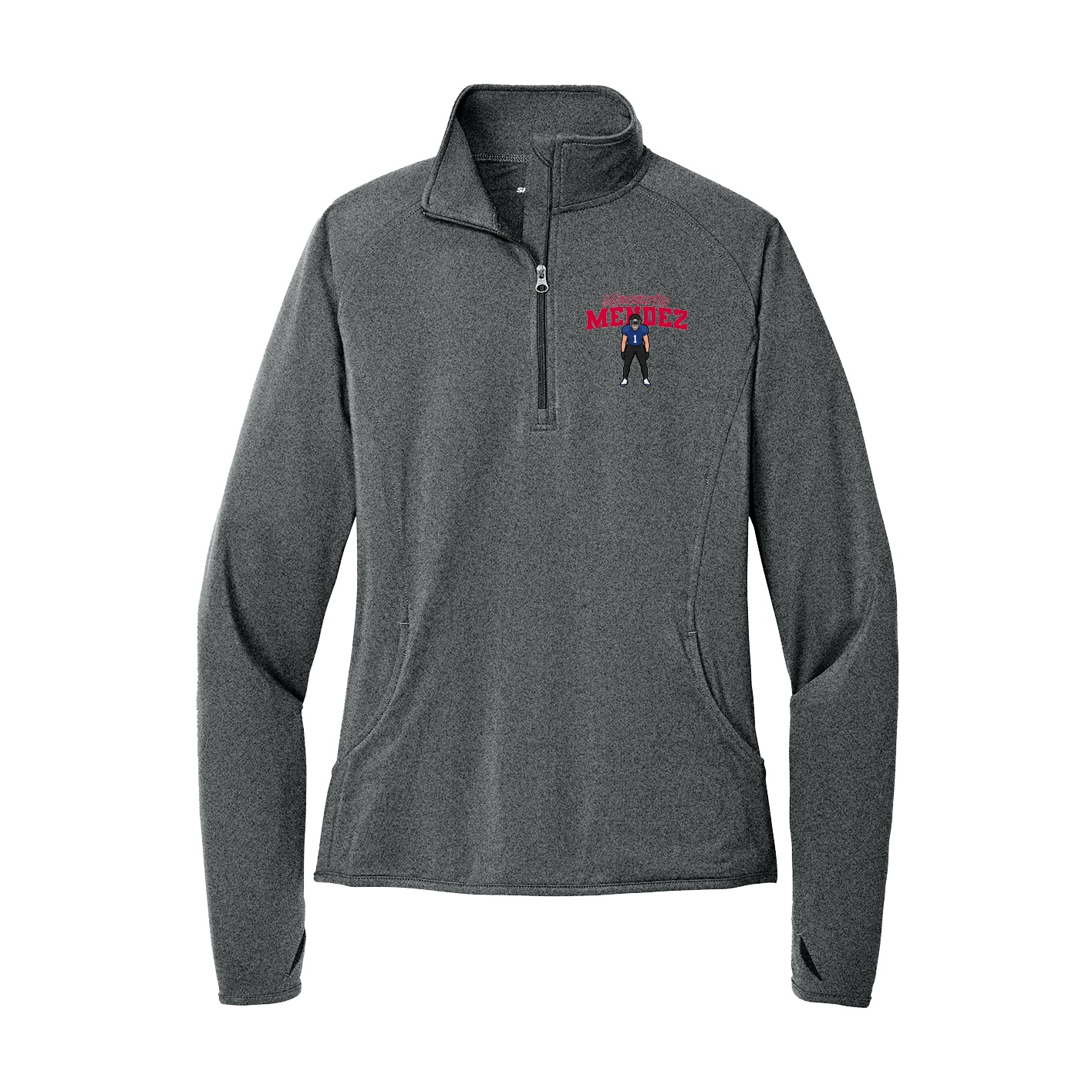 Women's Q-Zip Pullover — Name Arch in Grey