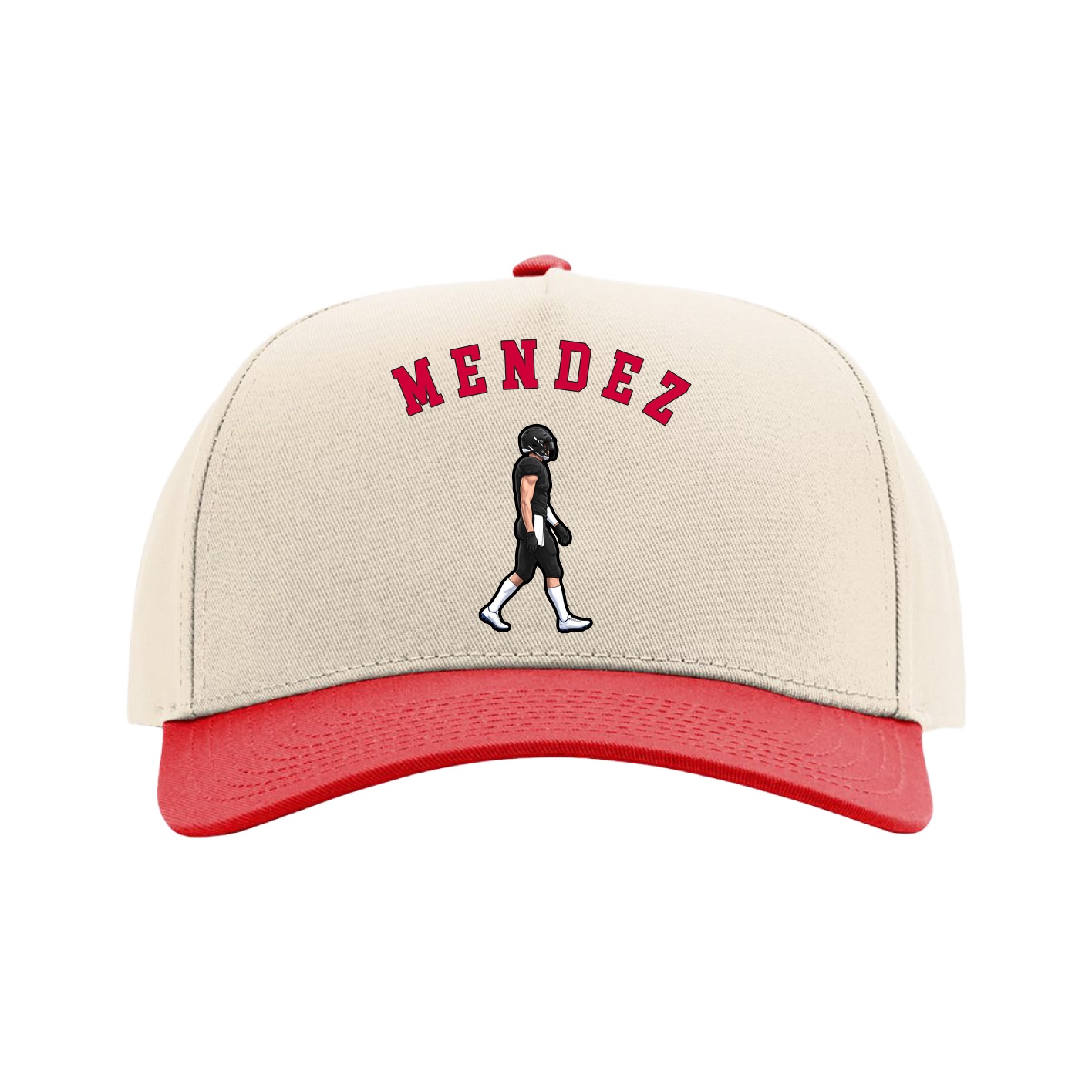 Full Fabric Five-Panel Champ Cap — Shirsey Arch in Cream/Red