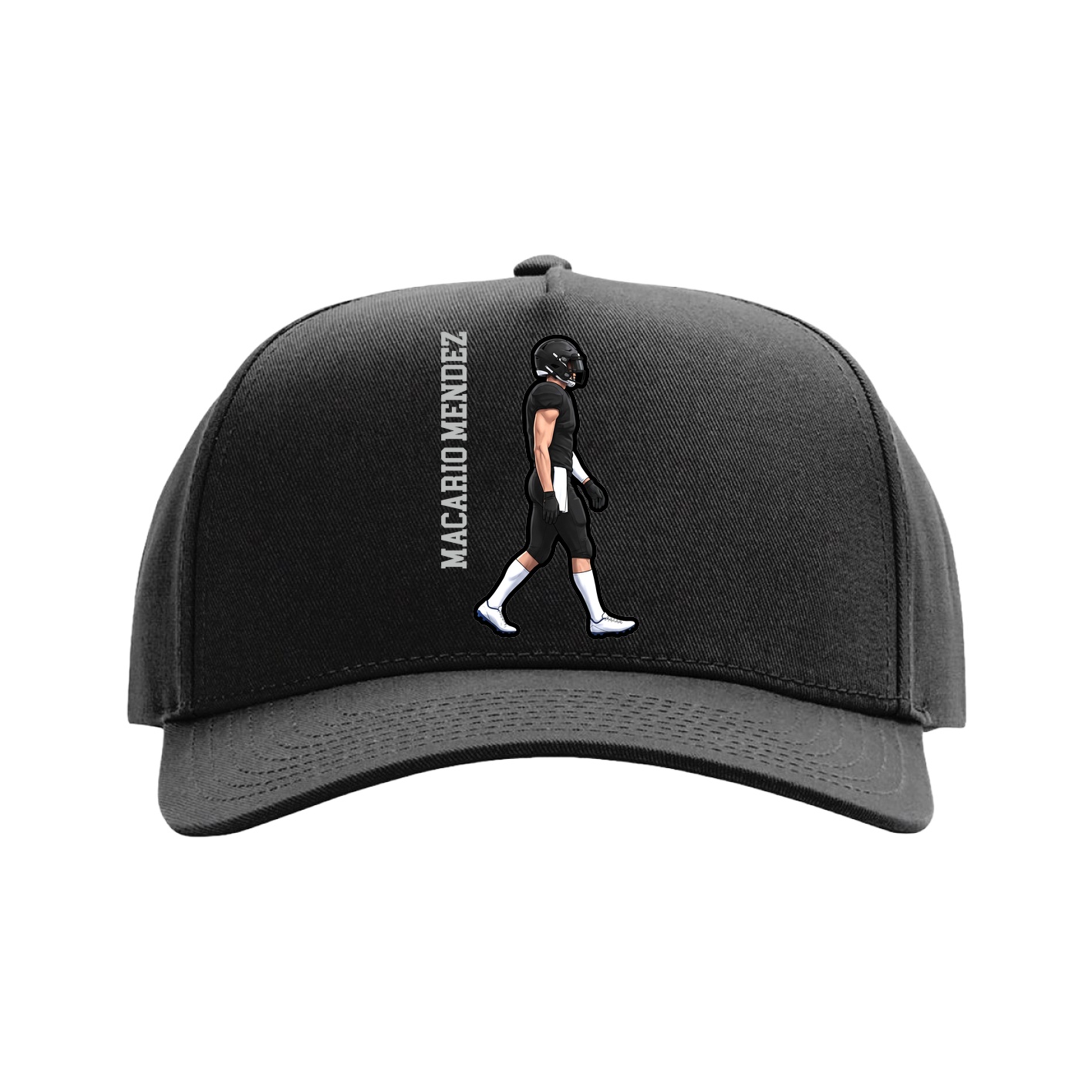 Full Fabric Five-Panel Champ Cap — Name Vertical in Black