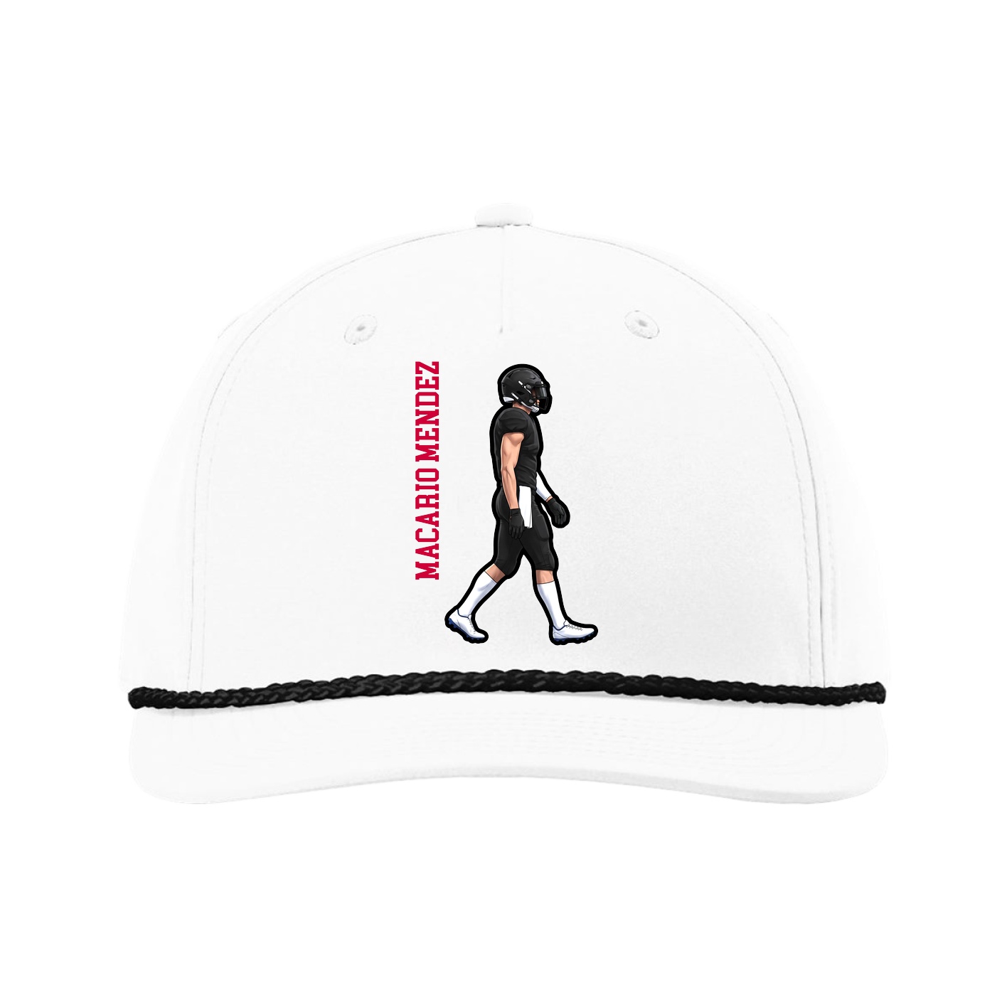 Five-Panel Classic Rope Cap — Name Vertical in White