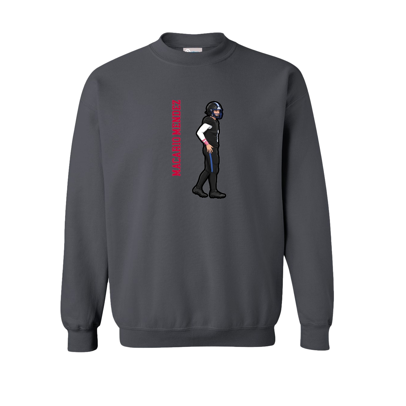 Fleece Crew — Name Vertical in Grey