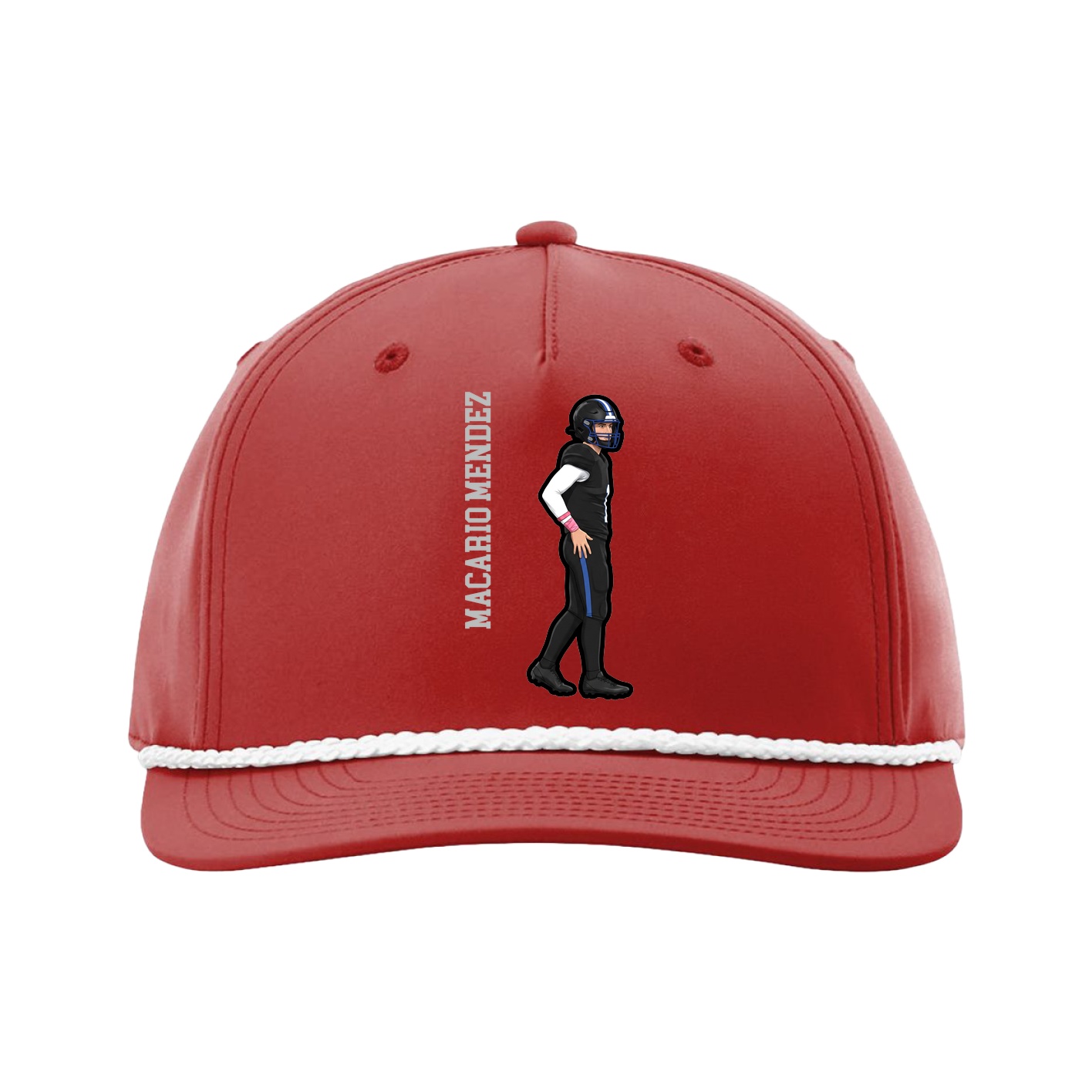 Five-Panel Classic Rope Cap — Name Vertical in Red
