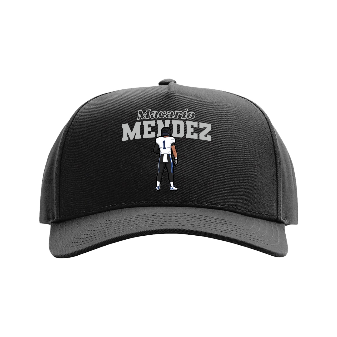 Full Fabric Five-Panel Champ Cap — Name Arch in Black
