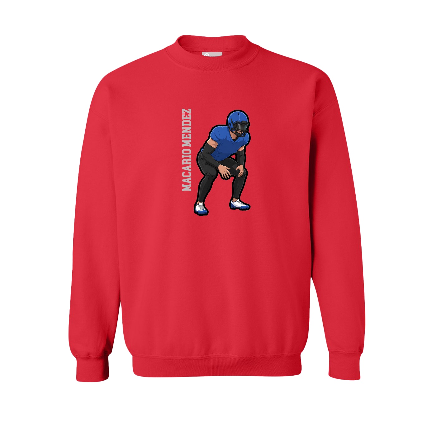 Fleece Crew — Name Vertical in Red