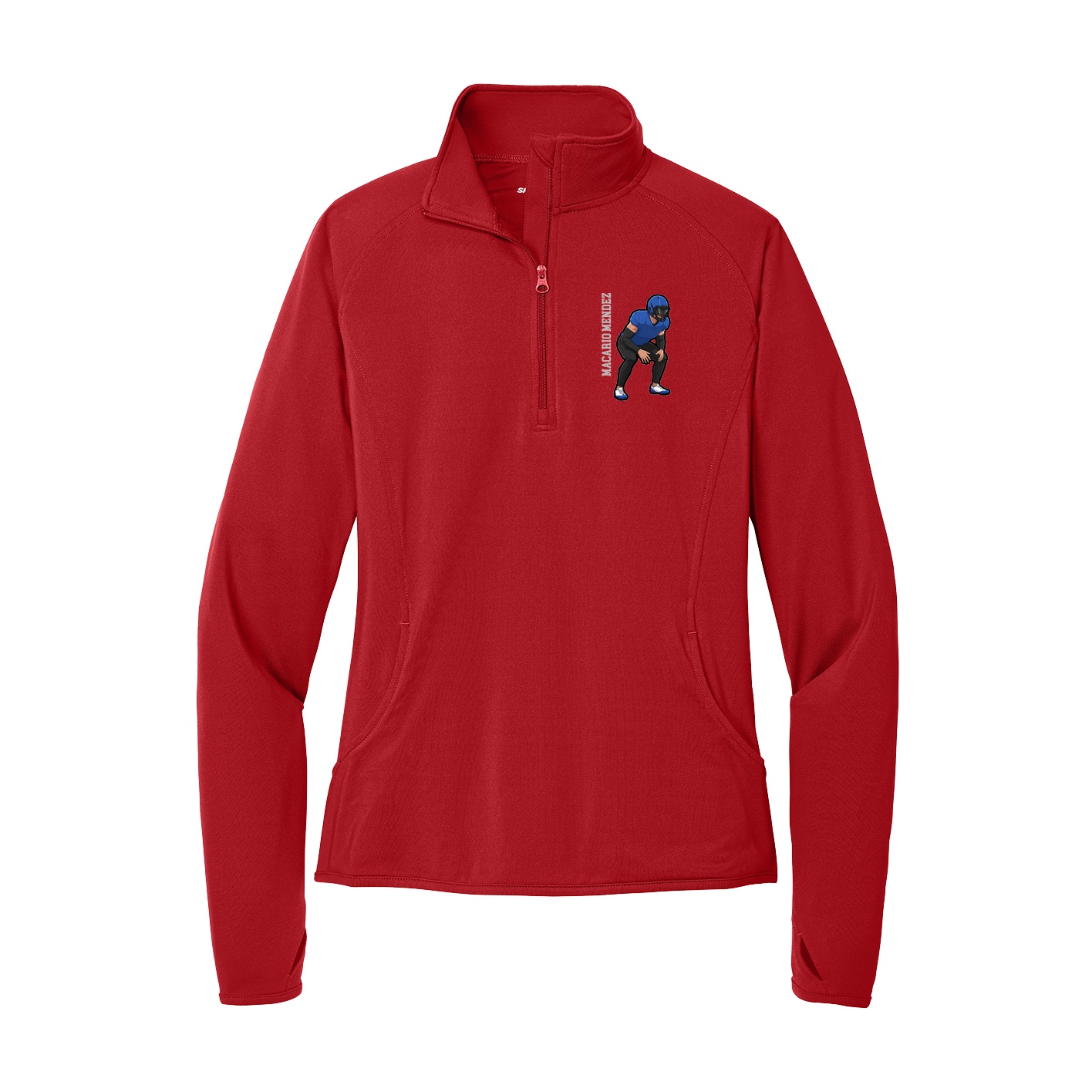 Women's Q-Zip Pullover — Name Vertical in Red