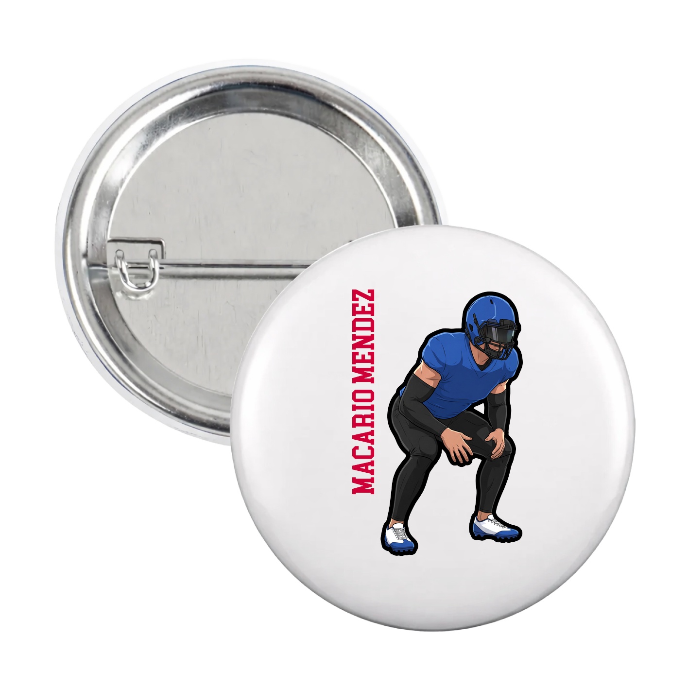 Game Day Button — Name Vertical in White