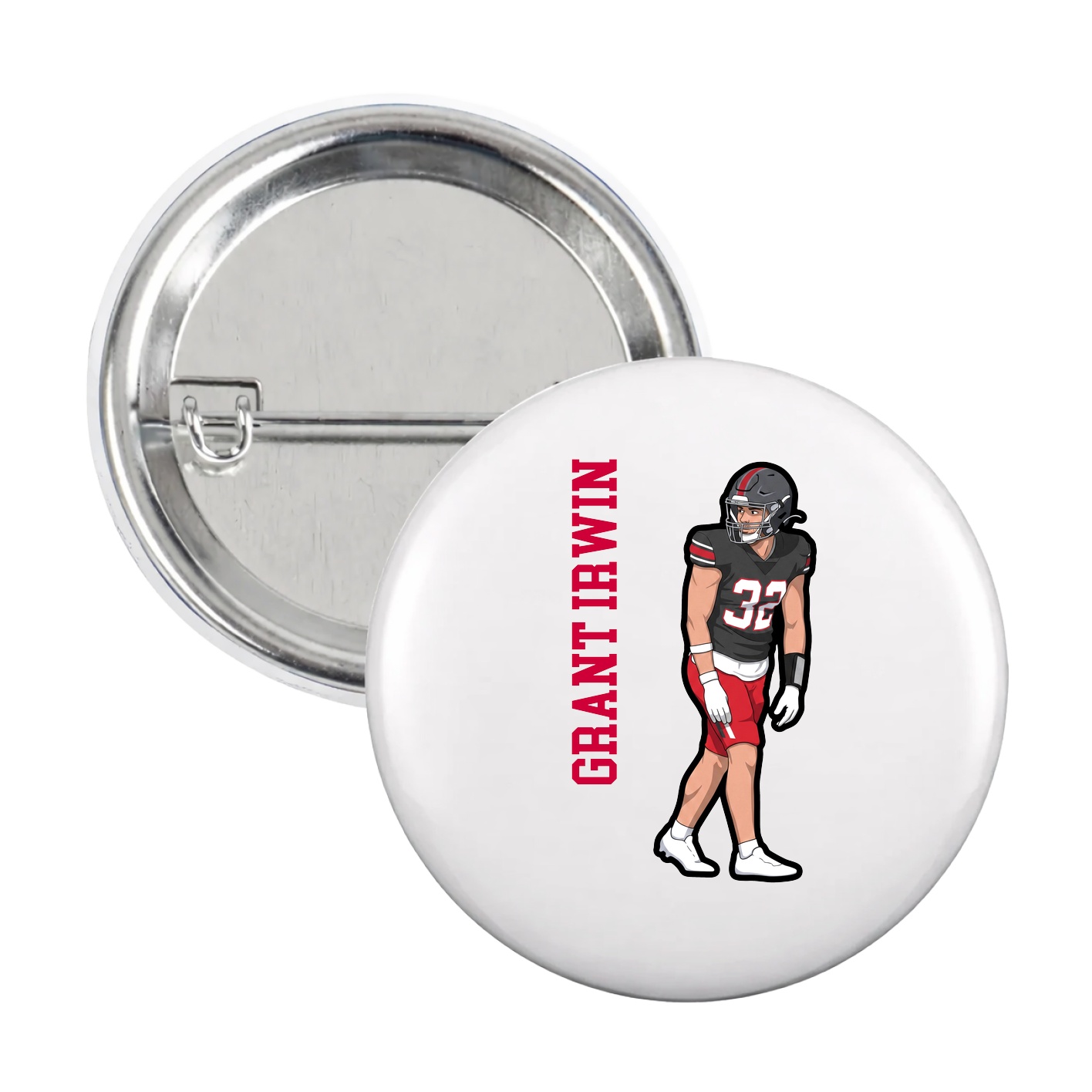 Game Day Button — Name Vertical in White