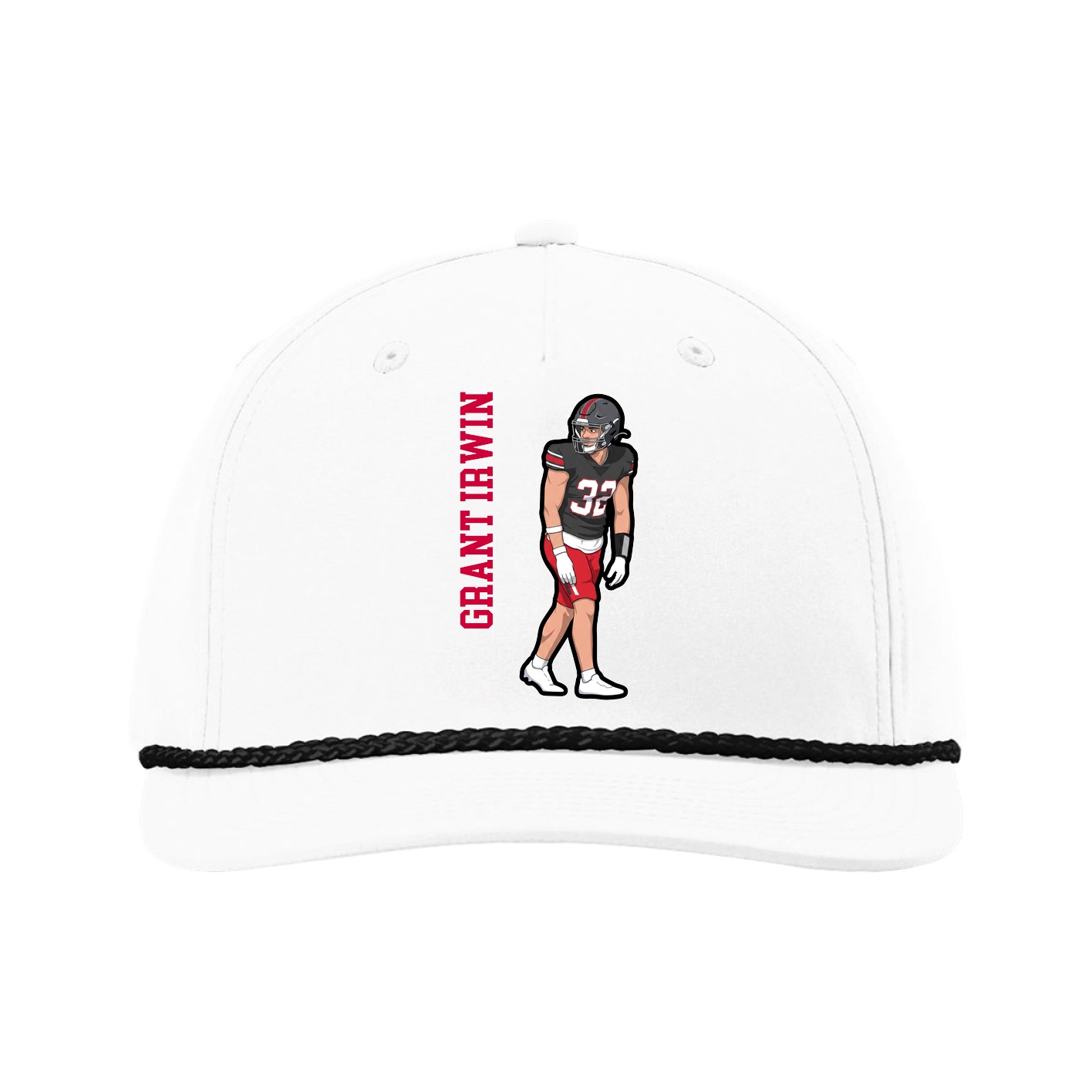 Five-Panel Classic Rope Cap — Name Vertical in White